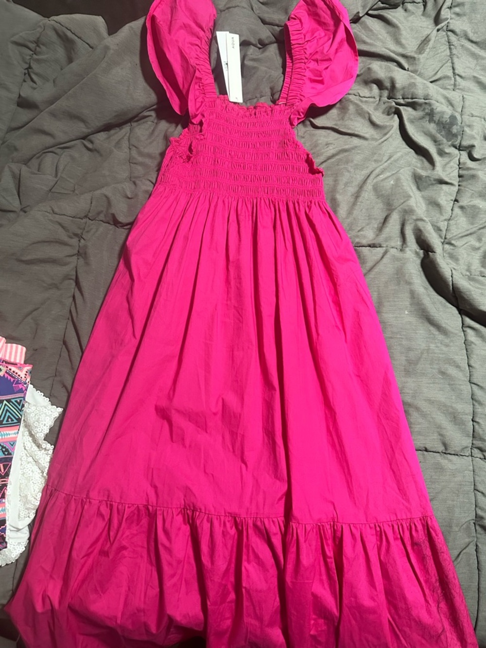 Aqua Fuchsia Smocked Maxi Dress with Flutter Straps